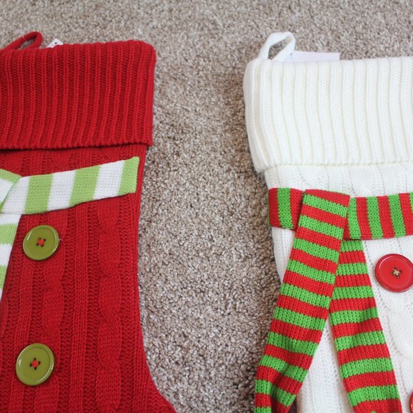 Hobby Lobby Whimsical Knit Christmas Stocking Red Green White Buttons Lot 3 NWT - Picture 3 of 10